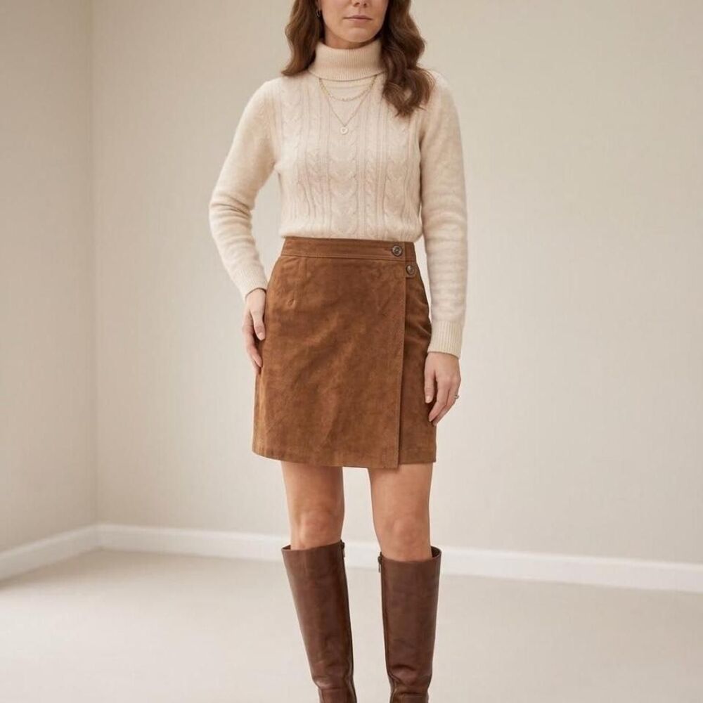 vintage leather suede Express Women's Brown and Tan Skirt boho indie sleaze fall